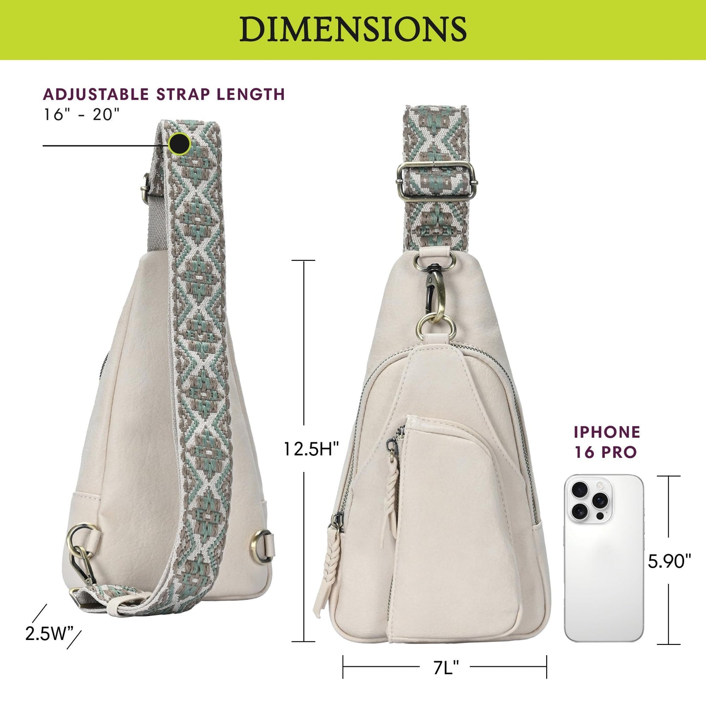 MMS Brands Antik Kraft Tasha Webbing Strap Sling (Bone) | Vegan Leather Crossbody Bag for Women with 16-20" Strap | Sling Bags for Women with Durable Antique Brass Hardware |