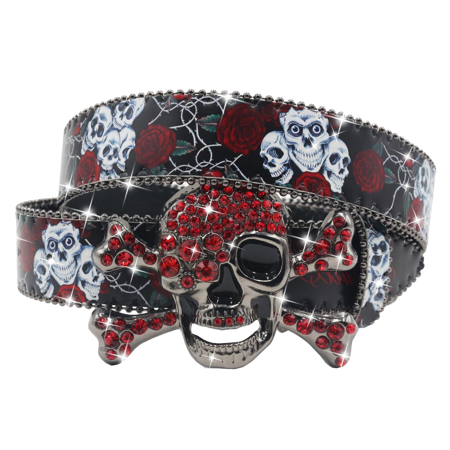 EVERBLTING Skull Rhinestone Belt for Men Women Y2k Cowgirl Cowboy Bling Belt Diamond Belts for Women for Jeans 125