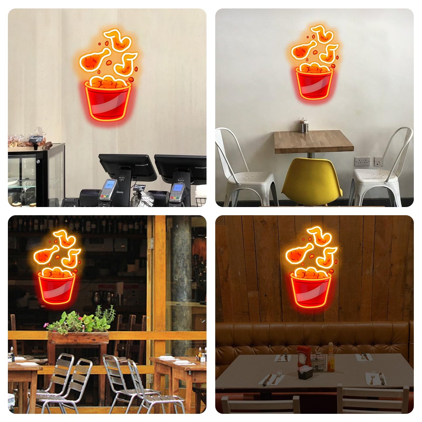 Fried Chicken Neon Sign, Chicken Led Light USB Powered Dimmable LED Sign for Street Food Neon Light, wall light retro, fast food sign, decor bar, fried chicken sign, Food Signs for Buffet