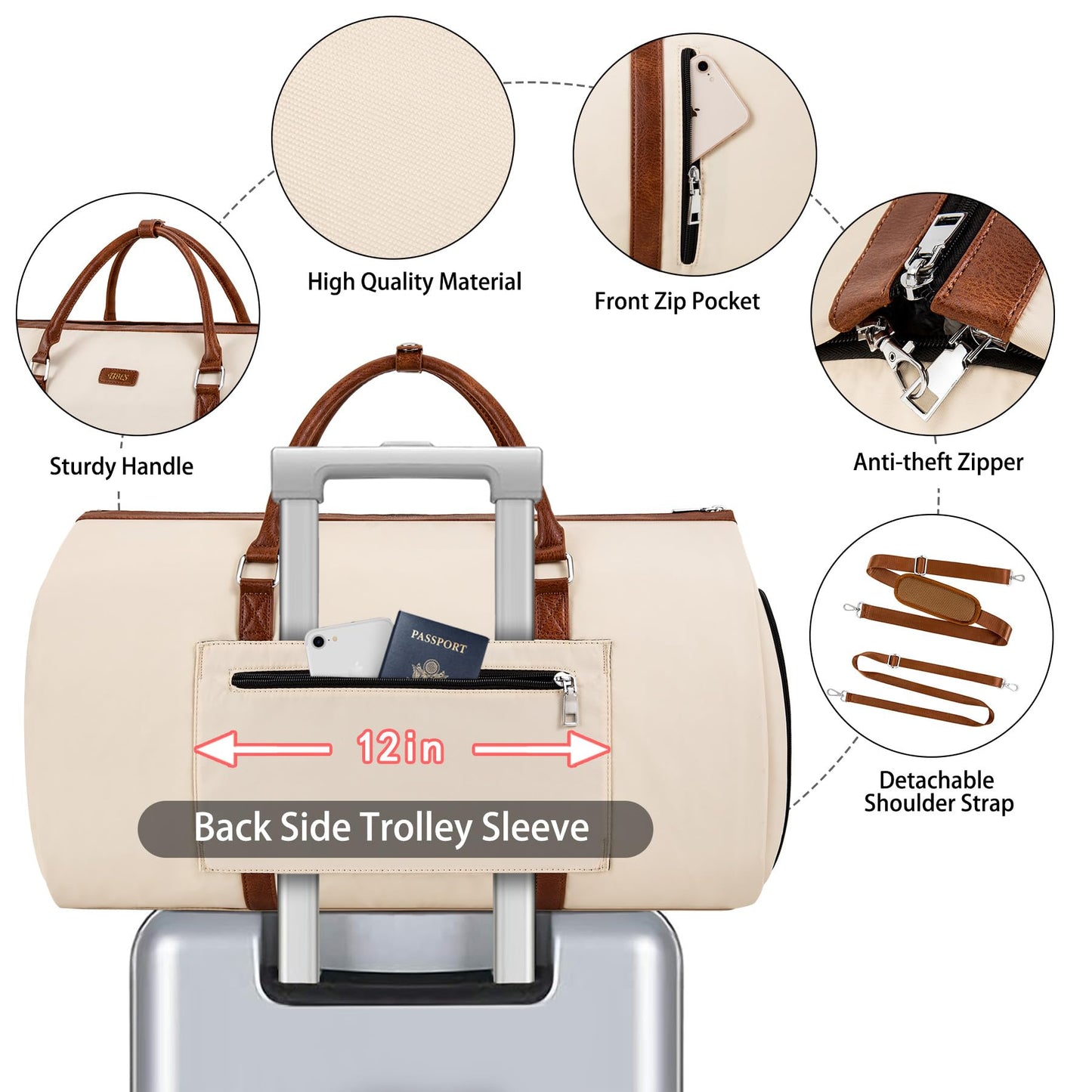 Convertible 2-in-1 Garment Bags for Travel, 50L Carry On Garment Duffle Bag With Shoe Compartment Large Weekender Bag for Women Men Hanging Suitcase Suit Travel Duffel Overnight Bags 4pcs Set