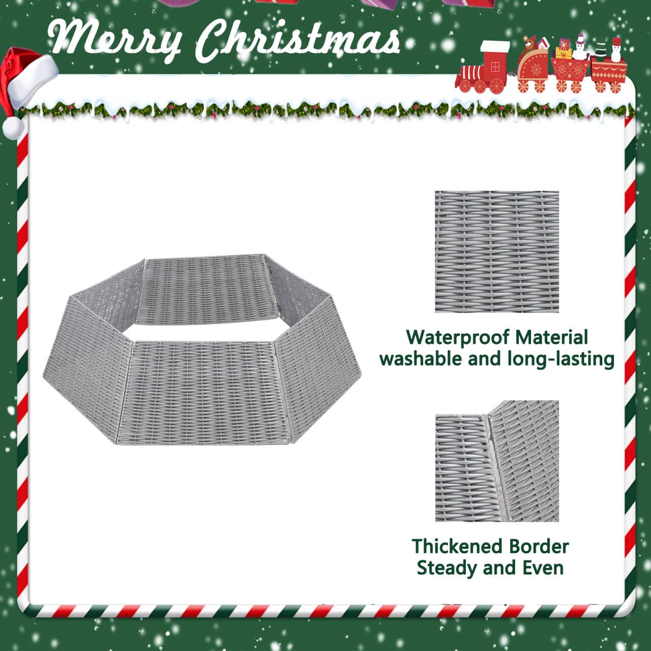 Vencer 34.2''Christmas Tree Collar,Plastic Rattan Xmas Tree Skirt,Rustic Decorations,Tree Skirt Base for Christmas Tree Decorations,Grey,CTS-G010