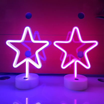 JYWJ Star Neon Signs with Holder Base,USB or 3-AA Battery Powered Neon Light,LED Desktop Wall Decoration,Various Parties,Decoration of Business Premises(Purple)