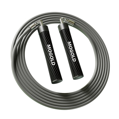 MOGOLD 1LB Weighted Jump Ropes for Fitness Men/Women with Heavy-Duty PVC Wire Cable & Durable Leather Skipping Rope Handles, Best for Fitness, High-Intensity Strength Workouts (Grey, XL - 9'6(User Height 6'0 +))