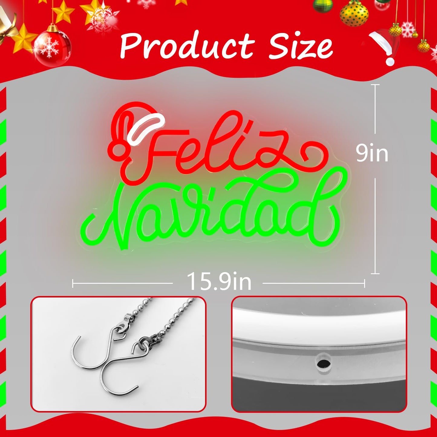 Merry Christmas Neon Sign Dimmable Feliz Navidad Neon Sign for Wall Decor LED Neon Mexican Christmas Decorations for Window, Bedroom, Living Room, Feliz Navidad Backdrop Neon Light for Party Gift