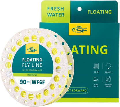 Fly Fishing Line - Weight Forward Floating Lines with Two Welded Loops | 90FT Multi-Color for Trout (WF2-9F)