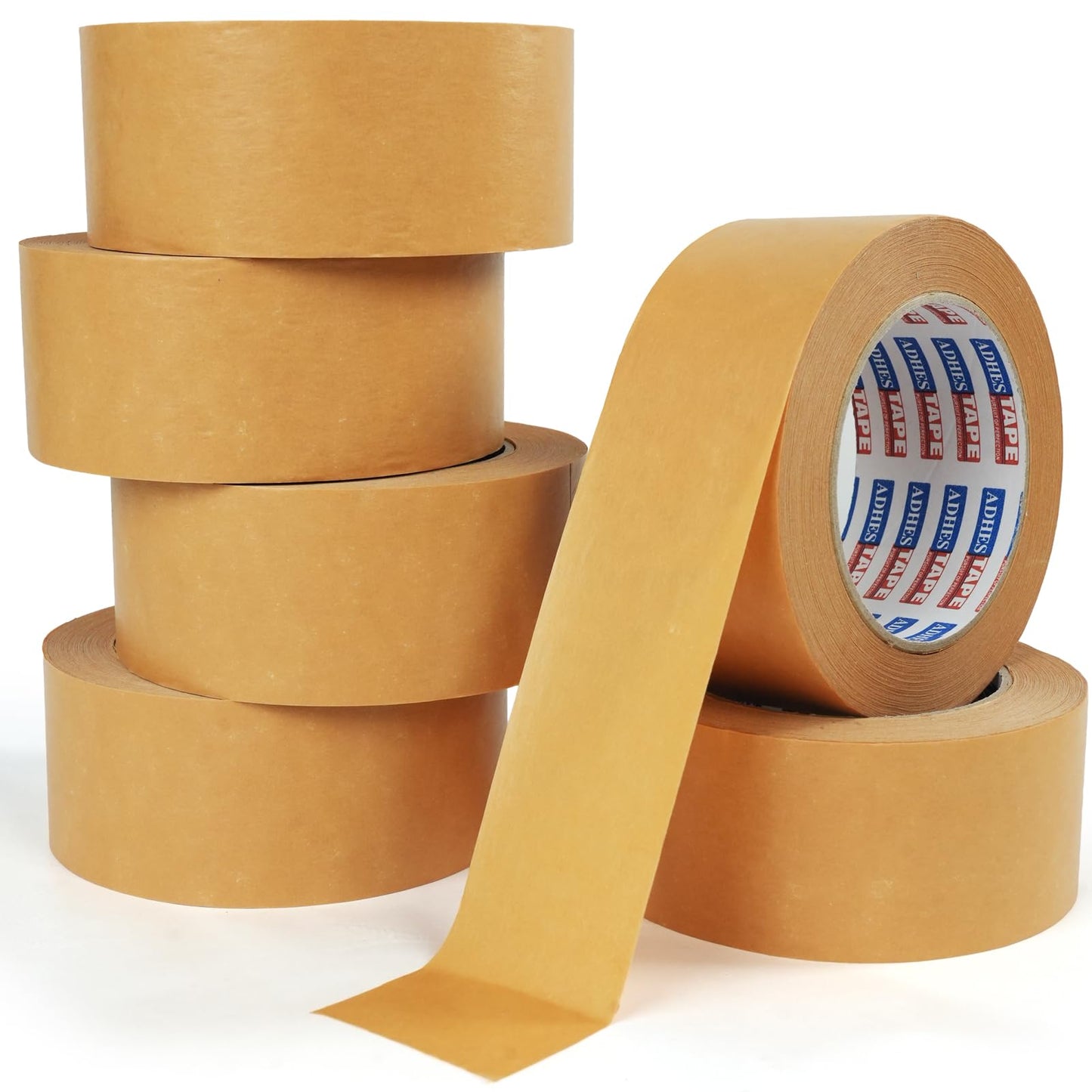 ADHES Kraft Paper Tape, 2 Inch x 44 Yards, 6 Rolls Writable & Uncoated Heavy Duty Paper Tape, Biodegradable Brown Packing Tape for Sealing, Packaging & Moving