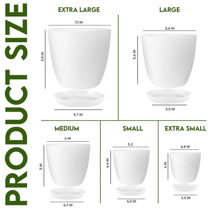 Utopia Home - Plant Pots Indoor with Drainage - 7/6.6/6/5.3/4.8 Inches Garden Flower Pots for Indoor Planter - 5 Pack White Plastic Planters - Ideal for Stocking Stuffers or Room, Office Home Decor