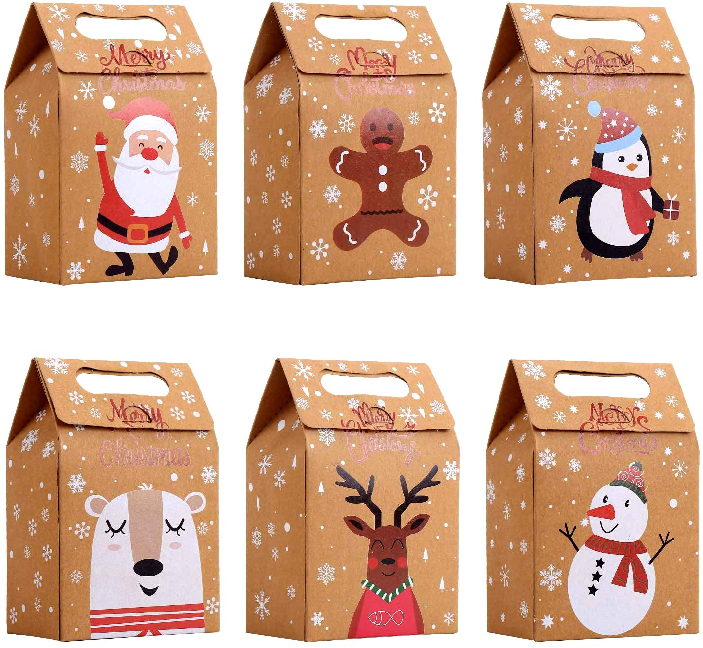 LOKIPA Christmas Kraft Paper Gift Boxes, 24pcs Christmas Party Treat Goody Candy Boxes for Xmas Party Bag Fillers