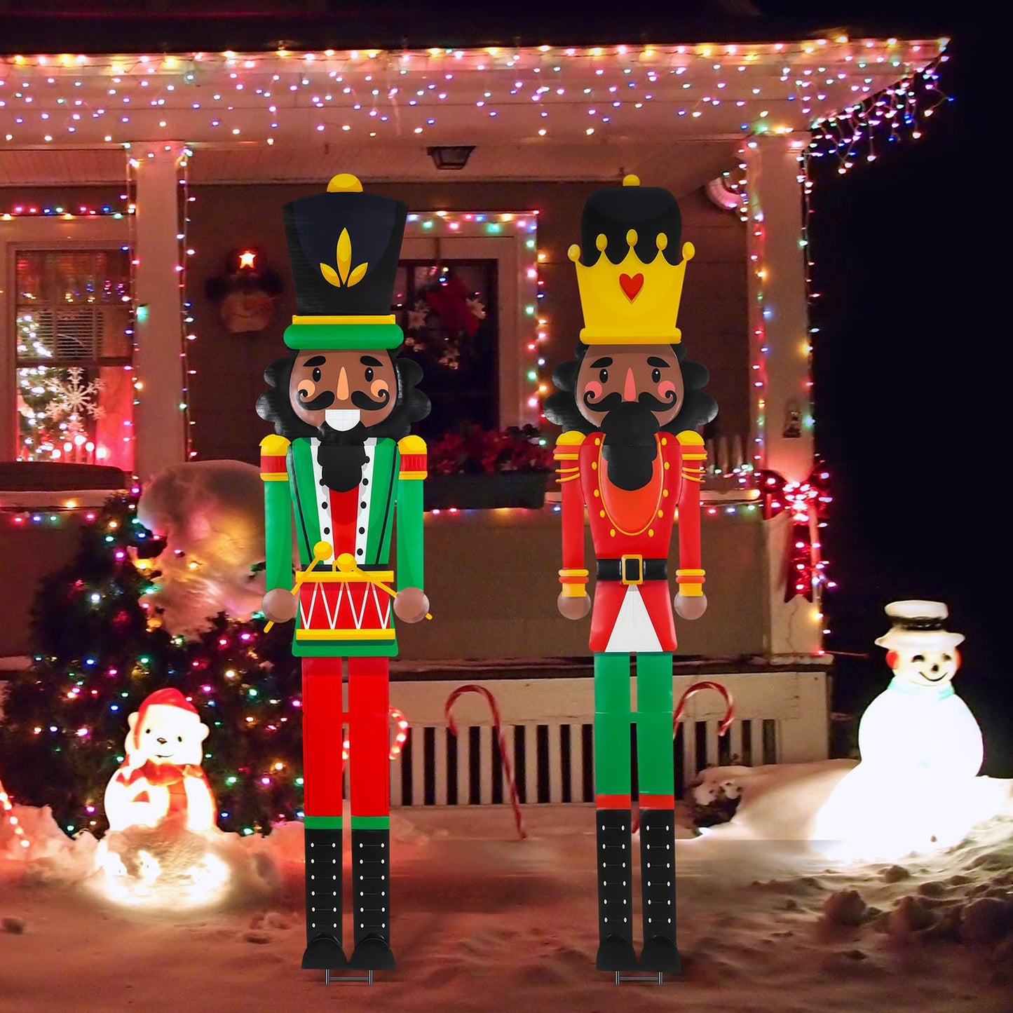 GlikCeil 2pcs 6ft Large Black Royal Metal Christmas Nutcracker Outdoor Decoration Xmas Red Green Nutcracker Yard Signs Christmas Tall Metal Soldier Stakes Ornament for Holiday Garden Lawn Porch Decor