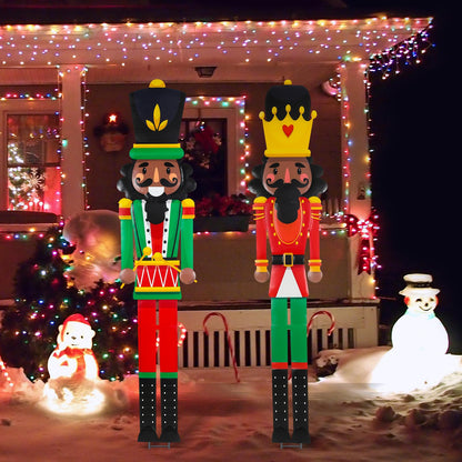 GlikCeil 2pcs 6ft Large Black Royal Metal Christmas Nutcracker Outdoor Decoration Xmas Red Green Nutcracker Yard Signs Christmas Tall Metal Soldier Stakes Ornament for Holiday Garden Lawn Porch Decor