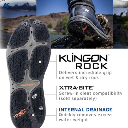 Korkers Men's Stealth Sneaker Wading Boot with Fixed Kling-On Rock Soles