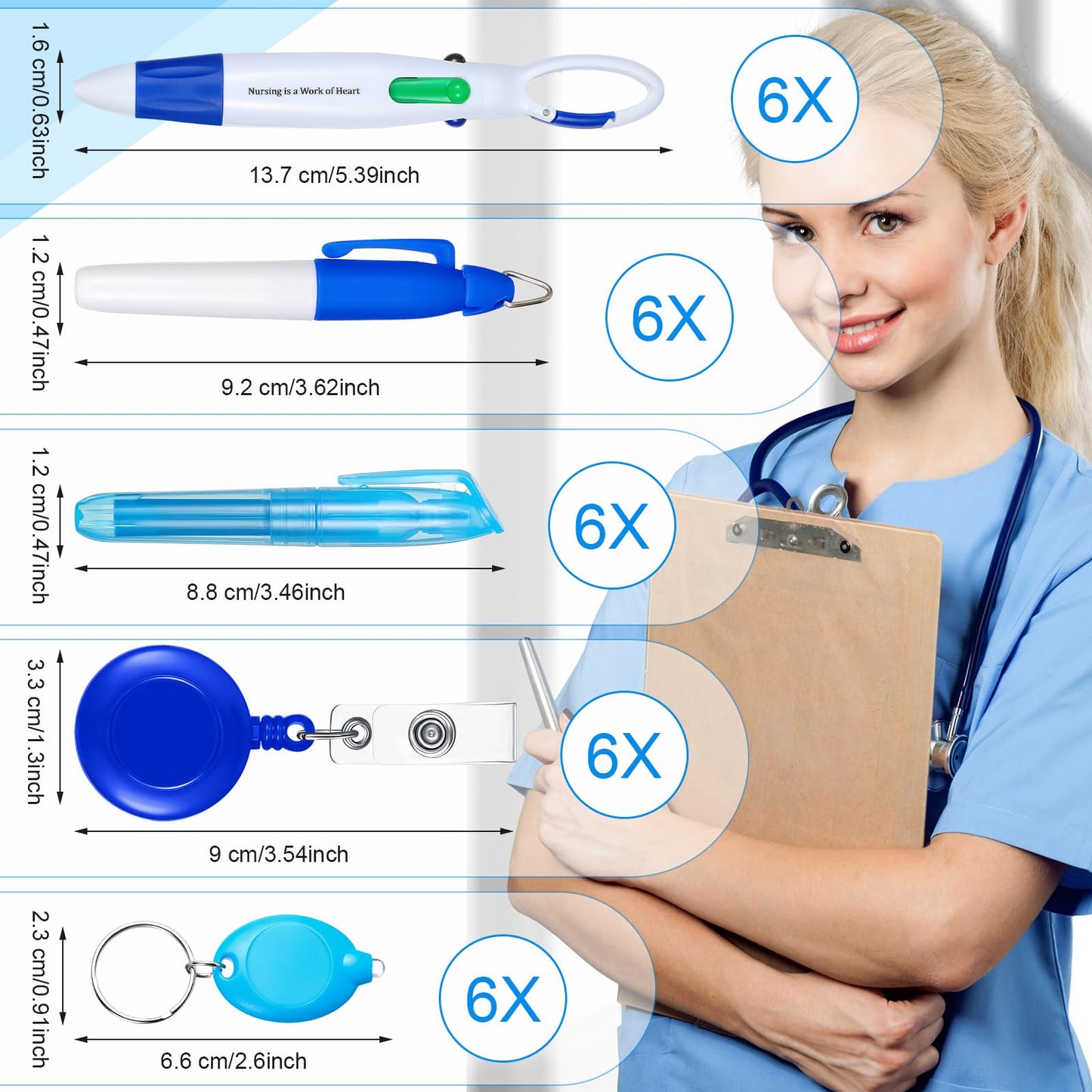 Chinco 30 Pcs Retractable Shuttle Pen Clip with Mini Highlighter Nurse Badge Pen Neon Marker LED Keychain Ring Clip for Nurse Gift(Stylish,Mix Color)