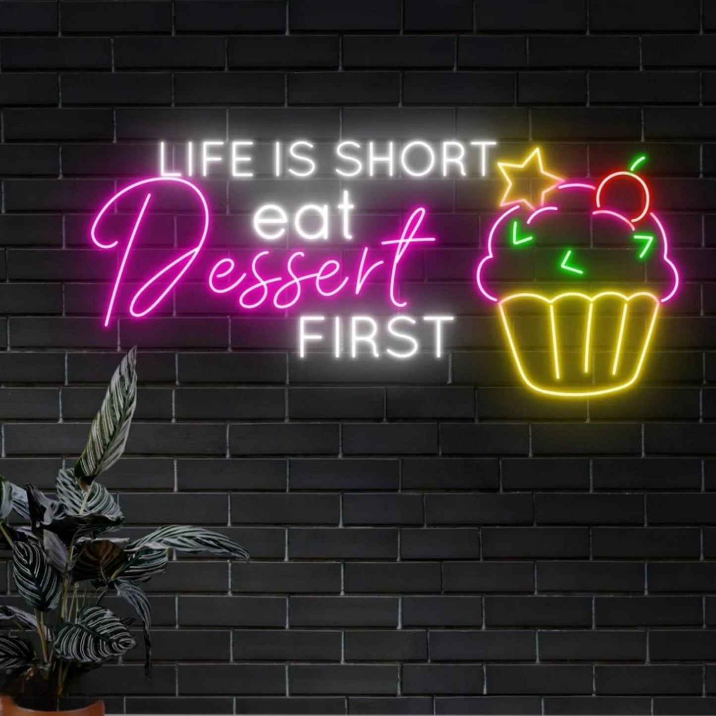 Life Is Short Eat Dessert First Neon Sign, Dessert Cake Store Wall Decor, Cupcake Bakery Led Lights, Strawberry Cake, Tea & Cake Shop, Restaurant Gaming Hotel Shop Club Restaurant, Family Party