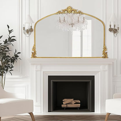 Growsun Vintage Gold Arched Mirror, 40’’x30’’ Antique Baroque Ornate Wall Mirror Decor with Full Metal Frame for Fireplace/Entryway/Living Room/Bathroom