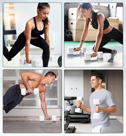 15LBS Adjustable Dumbbells Sets, 4 in 1 Free Weight Dumbbell Sets for Women Men Hand Weight Set Adjust Dumbbells Weights Set for Home Gym Exercise Workout Strength Training Equipments, White