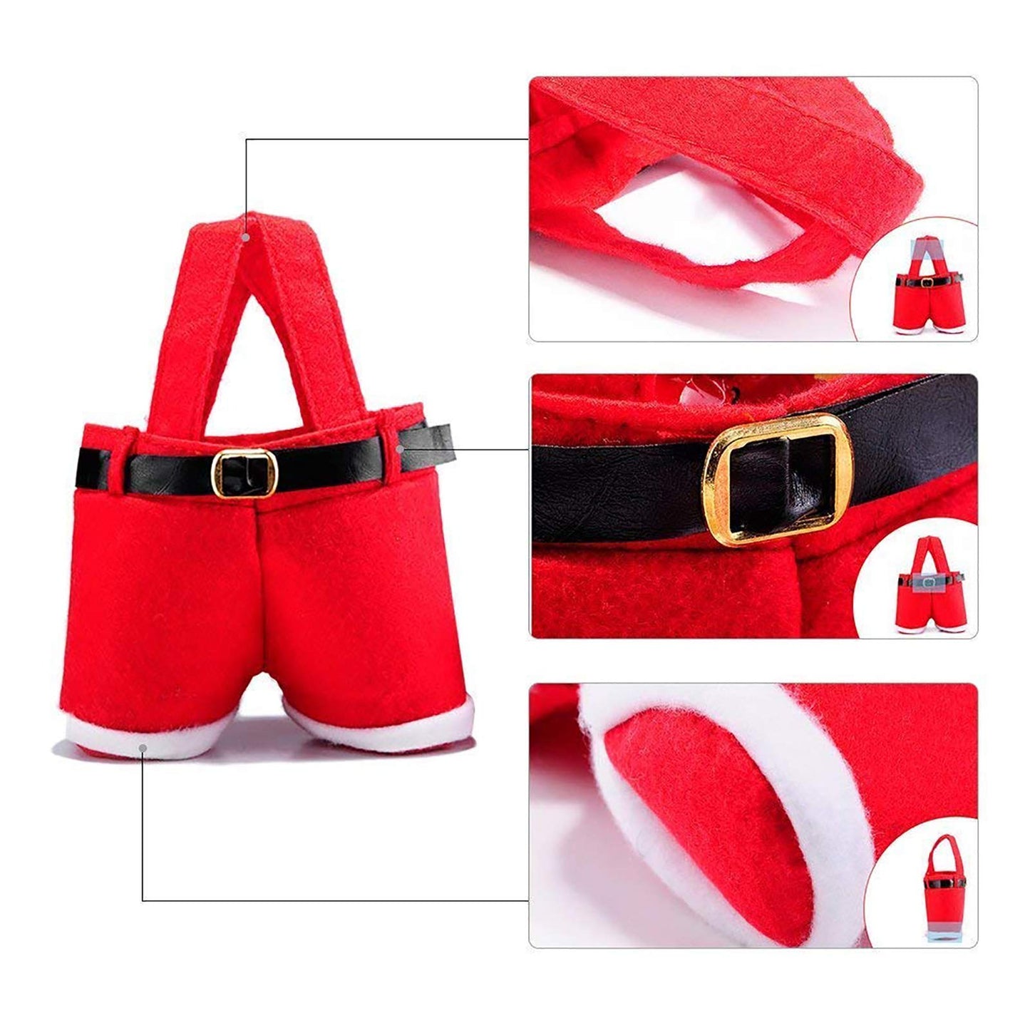 MSQ 6PCS Christmas Decorations Gift Bags Candy Bags Santa Pants Style Lovely Treat Bags for Wedding Holiday New Year Holiday