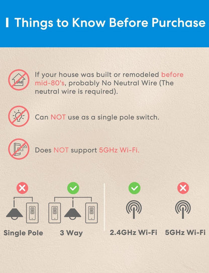 meross 3 Way Smart Dimmer Switch Kit, 3 Way Dimmable Smart Switch Supports Apple Home, Alexa, Google Assistant & SmartThings, 2.4GHz Wi-Fi Light Switch, Neutral Wire Required, Remote Control Schedule