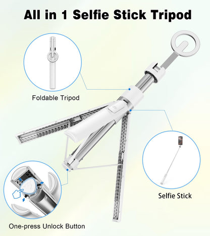 TONEOF 68" Magnetic Selfie Stick Tripod with Aluminum Strong Magnetic Holder for Magsafe, 360° Rotatable Travel Phone Tripod Stand with Metal Ring & Rechargeable Remote for iPhone/Android(Beige Gray)