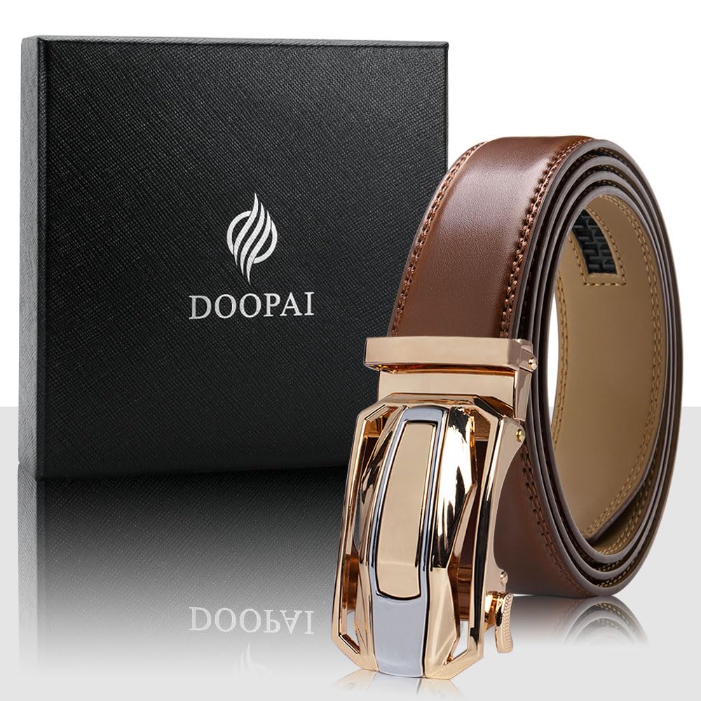 DOOPAI Men's Ratchet Leather Belt Set - 2 Pack Sliding Belt Adjustable For Gift Mens Dress Casual 1 3/8",Cut for Fit