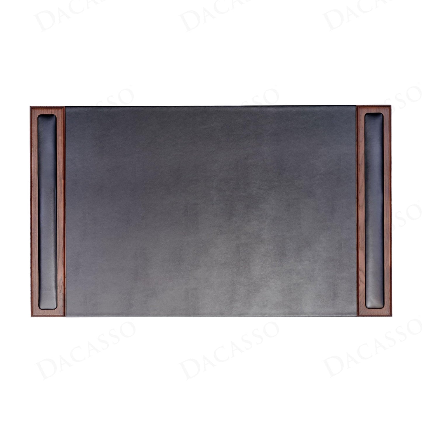 DACASSO Wood & Leather Desk Pad with Side Rails - Luxury Leather Desk Blotter for Writing - Padded Executive Desk Surface Protector - (Walnut & Black, 34” x 20”)