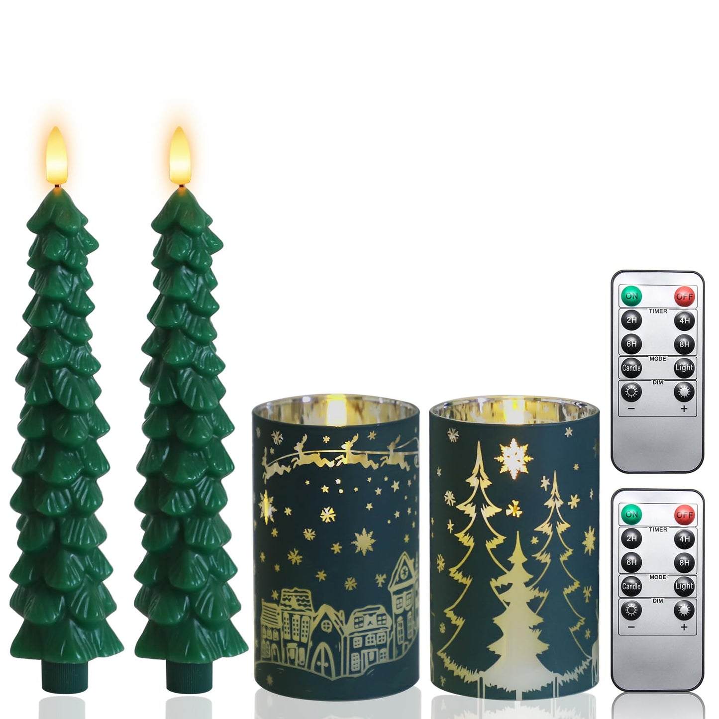 MUMCHASI Chritsmas Tree Flameless Candles, Real Wax Christams LED Taper Candles, Battery Operated Candles, Flickering Candlesticks for Home Christmas Decor Gifts, Green, Remote Control
