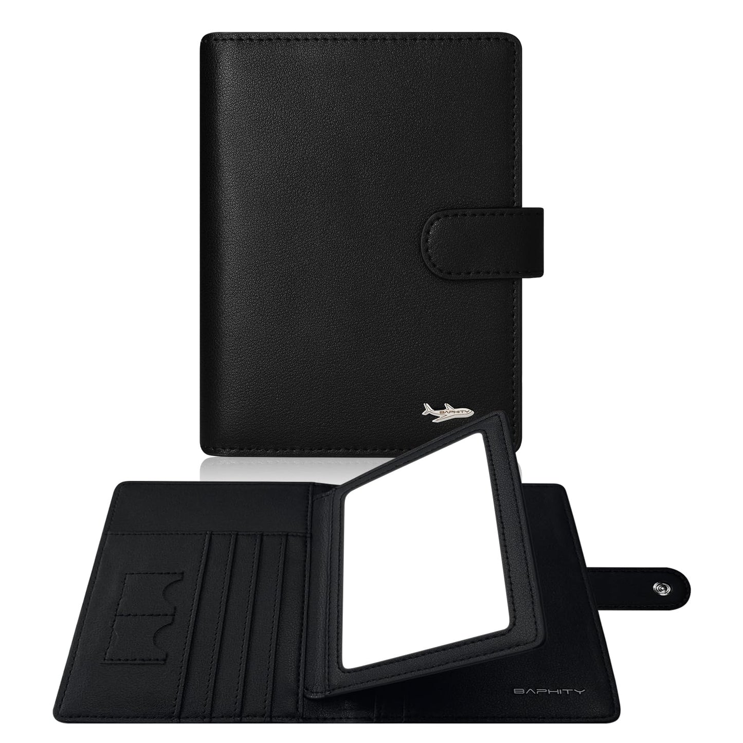 Passport Holder Women, Genuine Leather Passport Wallet RFID Blocking for Men and Women, Passport Cover with Snap Closure Fit for Immunization Record Card - Black