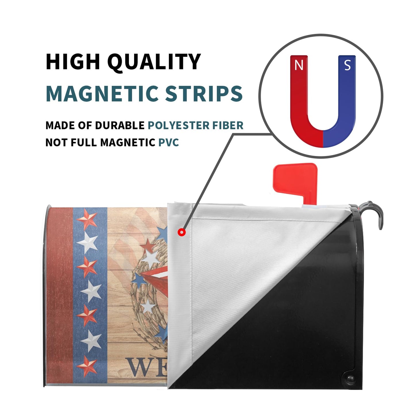 4th of July Patriotic Star Magnetic Mailbox Cover - Large Size 25.5"x21" American Flag Design for Memorial Day - Red White Blue Decorative Letter Box Wrap for Outside