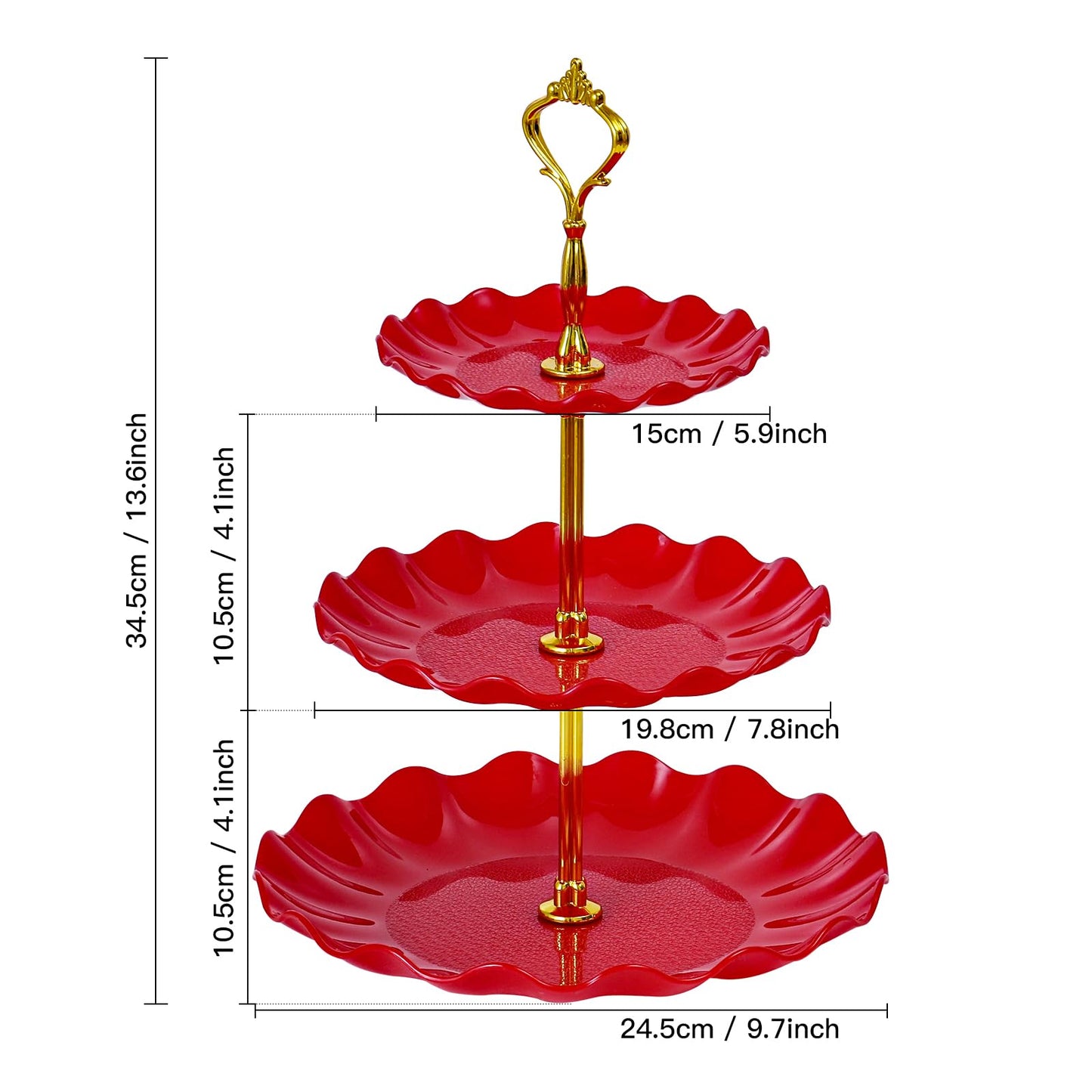 Soleebee 3-Tier Cupcake Stand, Wavy Plastic Tiered Serving Tray, Cup Cake Tower for Birthday Wedding Party Decoration, Cupcake Tier Stand Fruits Desserts Display 2 Pack (Red)