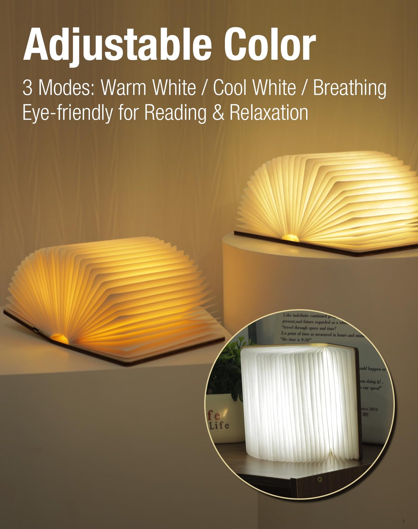 ZBOLE 5.7 Inch Wooden Book Lamp - Portable Folding LED Book Light for Reading, Home & Library Decor, Unique Gift for Book Lovers, Magnetic Night Light (Walnut)
