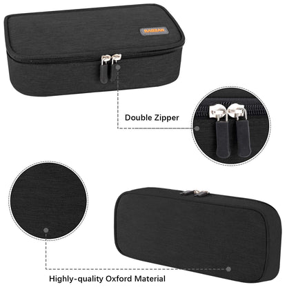 RAGZAN Big Capacity Pencil Case, Oxford Cloth Pencil Bag Storage Pouch Pen Pencil Marker Stationery Bag Holder for Middle College and Office, Idea Gift for Back to School Season - Black