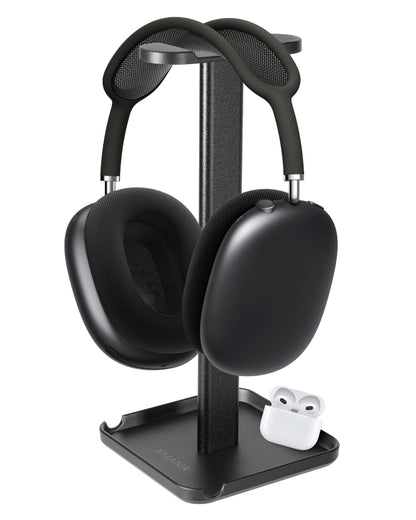 XMANA 2-in-1 Aluminum Headphone Stand & Phone Holder Rack - Sleek, Sturdy & Ergonomic Design Gaming Headset Stand for Desk Organization - Gamer Gifts (Black)