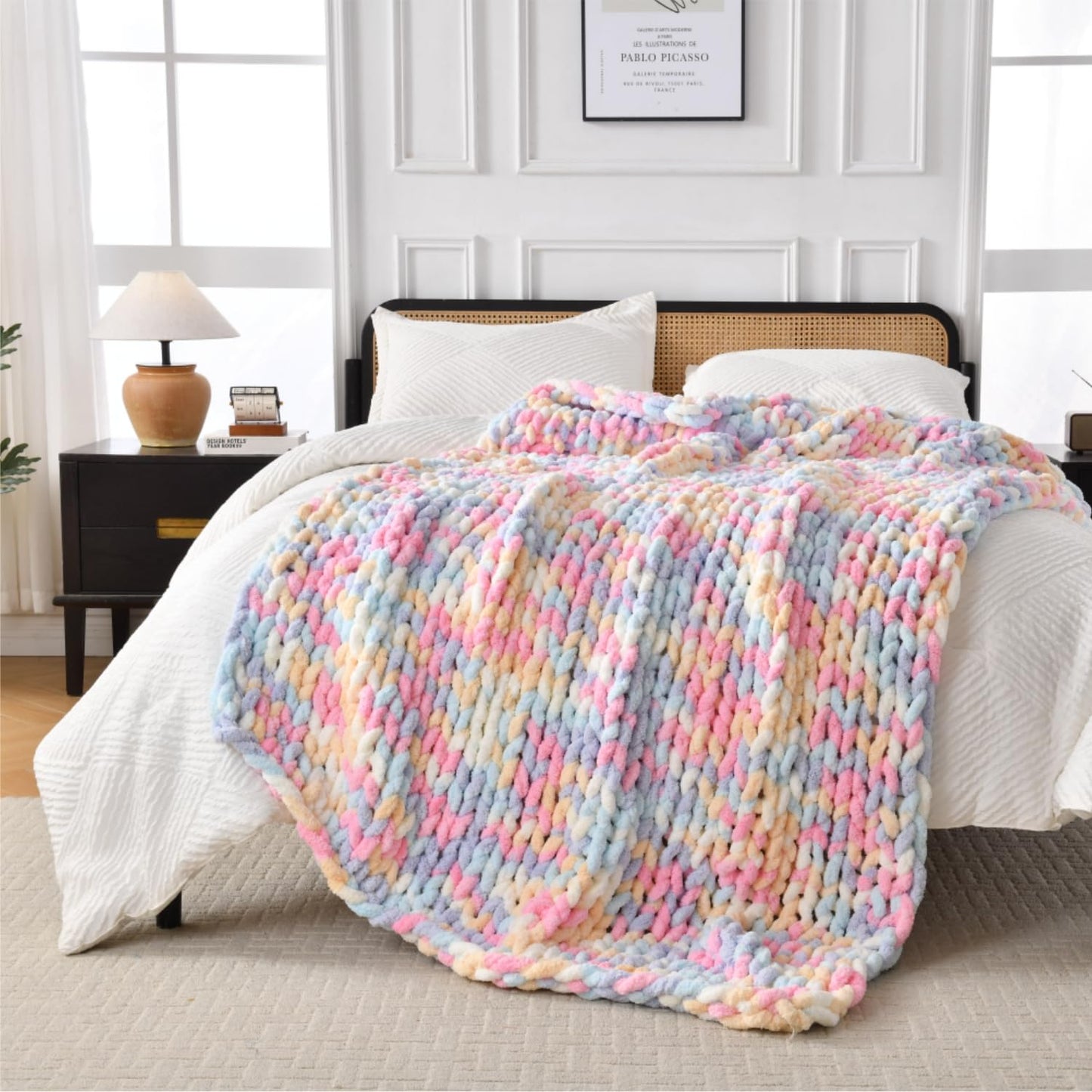 Ultra Soft Chunky Knit Throw Blanket 50x70 Hand Knitted Warm Chenille Throw Blanket, Home Decor Soft Thick Yarn Cable Knit Blanket Breathable Fleece Banket Christmas for Couch Bed Sofa Best Gift