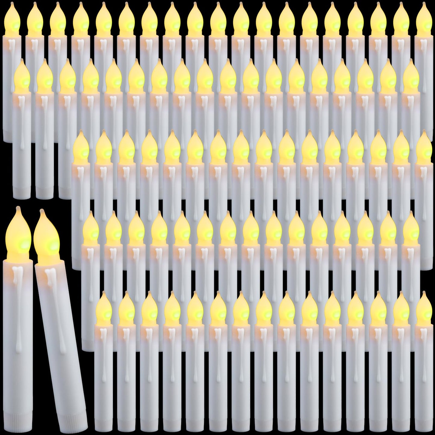 VIHOSE 200 Pcs 6.5 inch Flameless LED Taper Candles - Battery Operated Flickering LED Candles with Warm Yellow Light for Wedding, Church, Christmas, Halloween