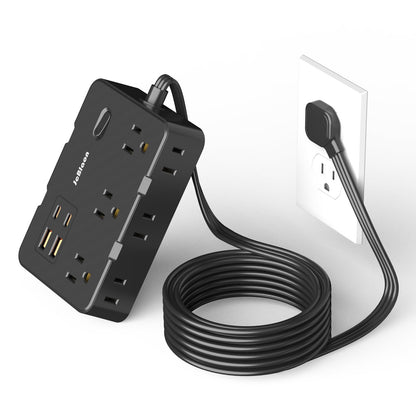 Flat Plug Power Strip Surge Protector, 5ft Ultra Thin Extension Cord with 4 USB Wall Charger(2 USB C Port), 6 Widely-Spaced Outlets Power Strip Compact for Travel, Office, Dorm Room Essentials (White)