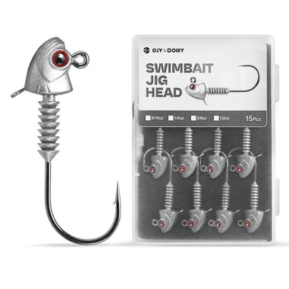 Swimbait Jig Heads with Stacked Cone Keeper, Minnow Style Eye Fishing Jighead 1/4oz (15 PCs)