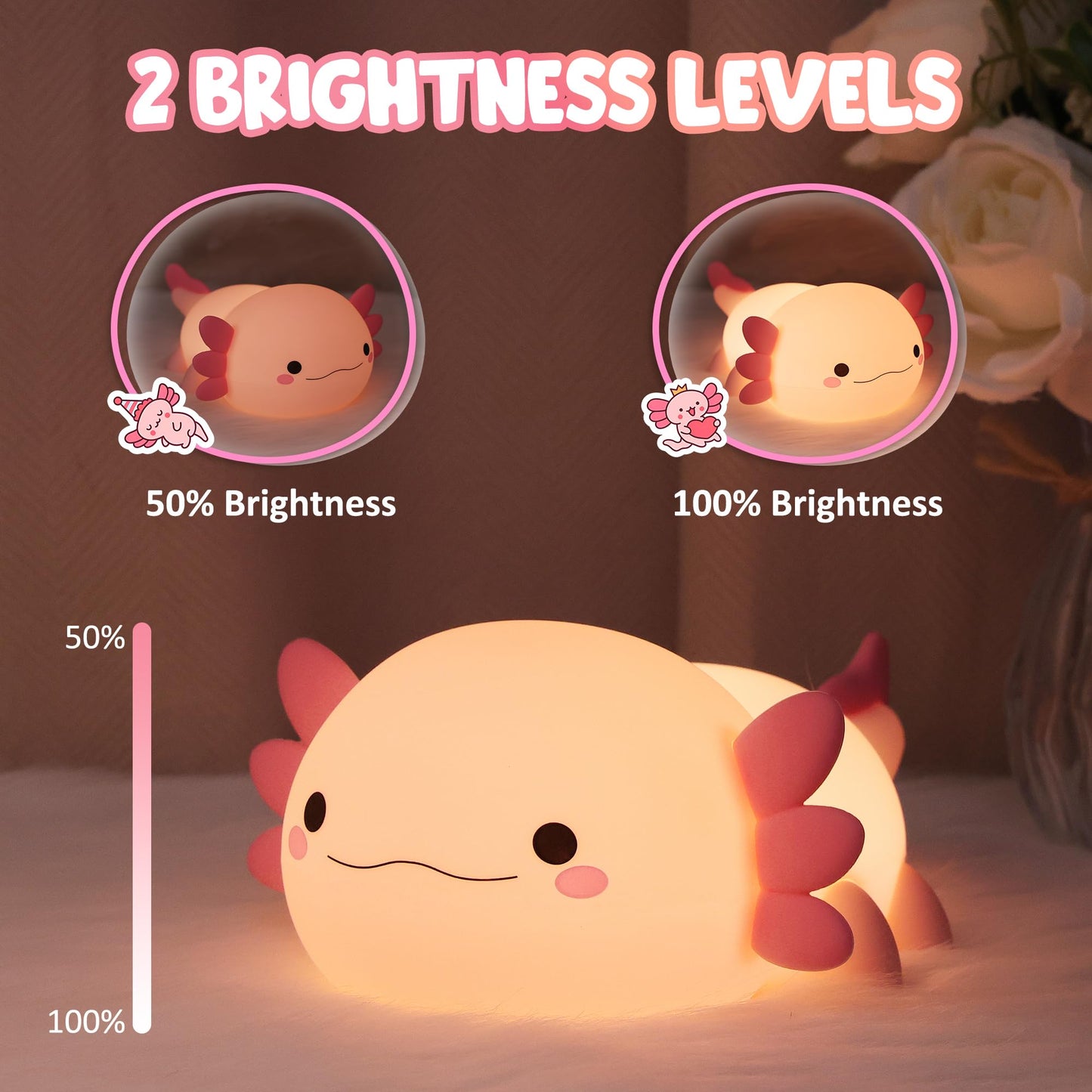 Lampeez Axolotl Gifts, Cute Axolotl Night Light, Soft Silicone Lamp Nursery Nightlight LED Touch Light, Bedroom Decor as Xmas Birthday Gift for Boys Girls