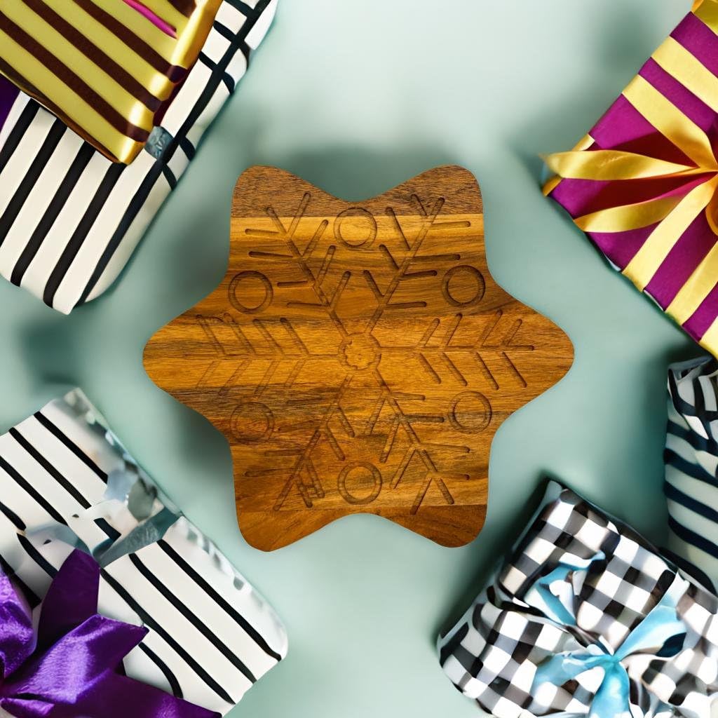 Affinity Decor Wood Cutting Board for Kitchen Star Shaped Wooden Cutting Board with Grooves, Christmas Decorative cutting board for Cheese and Veggies and Charcuterie Serving Platter 11"L x 11"W