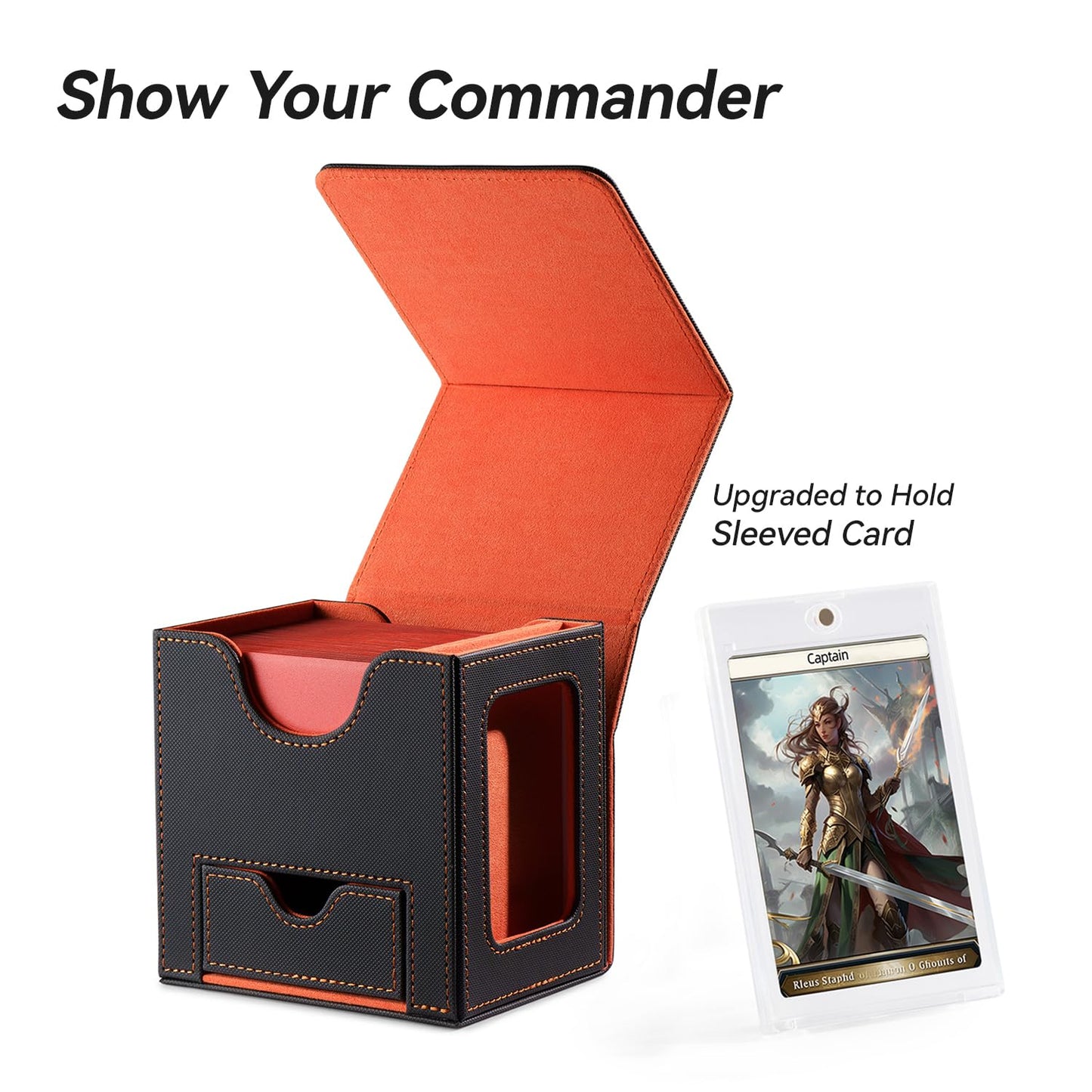 Mage Tech Card Deck Box for MTG Commander - Patented Design, Commander Display, Fits 100 Double-Sleeved Cards, 35pt Card Brick & Dice Tray - Blue/Green