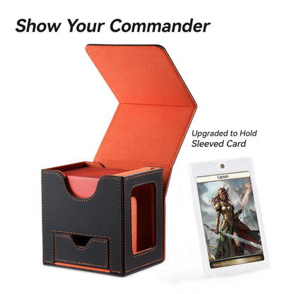 Mage Tech Card Deck Box for MTG Commander - Patented Design, Commander Display, Fits 100 Double-Sleeved Cards, 35pt Card Brick & Dice Tray - Blue/Green