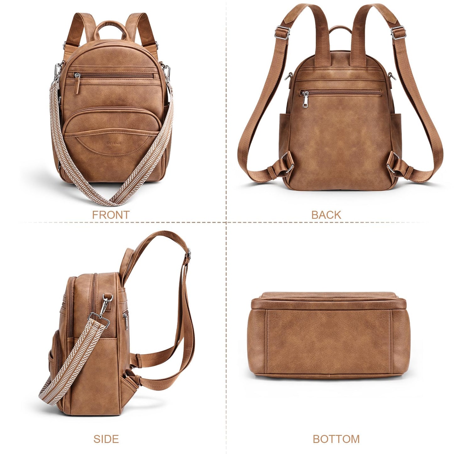 SYTRAH Small Backpack Purse for Women, Mini Backpack Vegan Leather with RFID Blocking & Tablet Pocket, Cute Shoulder Handbag for Travel, School & Work Brown
