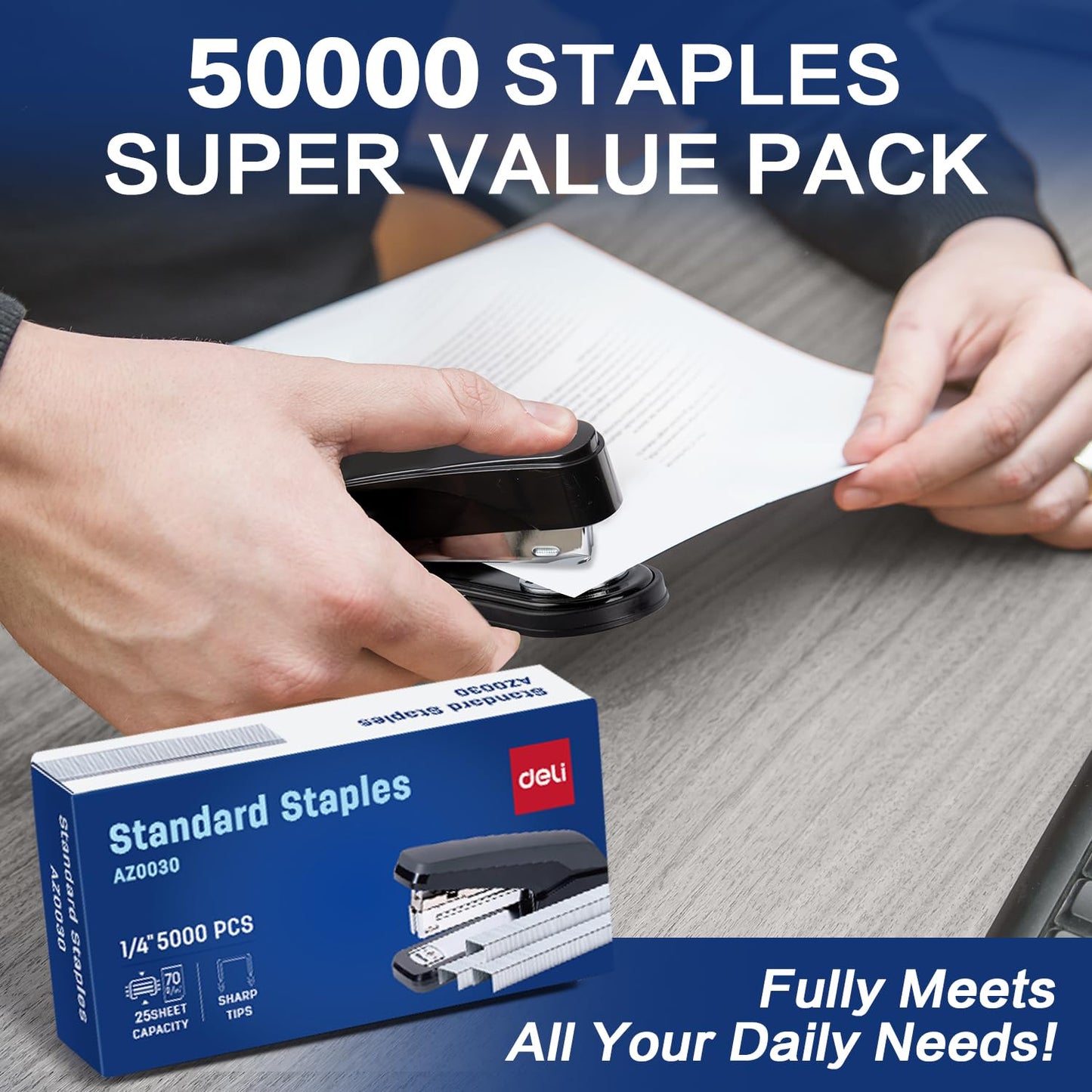 Deli Staples, 50000 Staples, Standard Staples for Desktop Staplers, 1/4'' Length, 210/Strip, 10 Boxes of 5000 Each