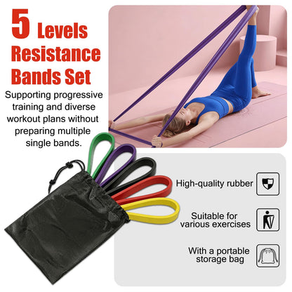5 Levels Resistance Bands Set, Elastic Silicone Exercise Bands for Pull Up Assistance, Physical Therapy Stretching Training, Home Gym for Women Men