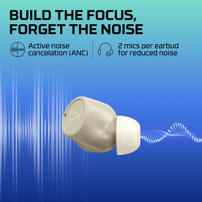 HyperX Cirro Buds Pro – True Wireless Earbuds, Active Noise Cancellation, ANC, Ambient Sound Mode, Low Latency, Bluetooth 5.2, IPX4, Fast Charge, PC, Nintendo Switch, Mobile - Tan
