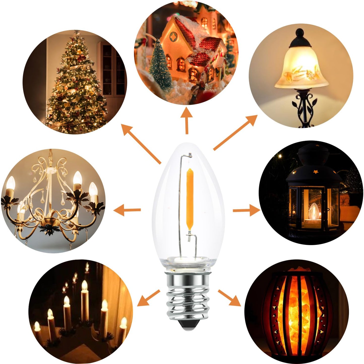 SOTOPOO 25 Pack LED C7 Light Bulbs - Clear Glass LED E12 Nightlight Bulbs, 0.6W Equivalent to 7W, for Candles Chandeliers Replacement Bulbs & Christmas Tree Light Bulbs, E12 Base, Warm White
