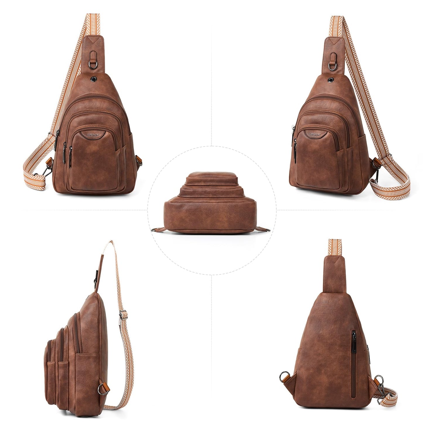 Leresas 10L Crossbody Sling Bag for Women Men Anti Theft Cross Body Fanny Pack Belt Bag Purse Gifts for Women Faux Leather, Brown