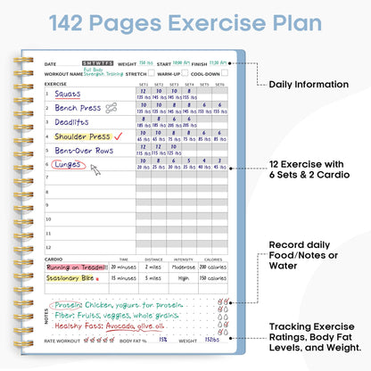 Fitness Workout Journal for Women & Men, A5(5.5" x 8.2") Workout Log Book Planner for Tracking, Progress, and Achieving Your Wellness Goals-Sky Blue