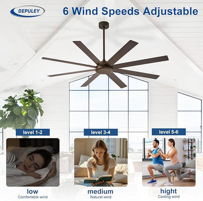 Depuley Large Ceiling Fan without Light: 66 Inch Indoor/Outdoor Fan Reversible DC Motor 6 Speed - Dual 8 Blades Big Ceiling Fans with No Light for Living Room Covered Patio, Brown