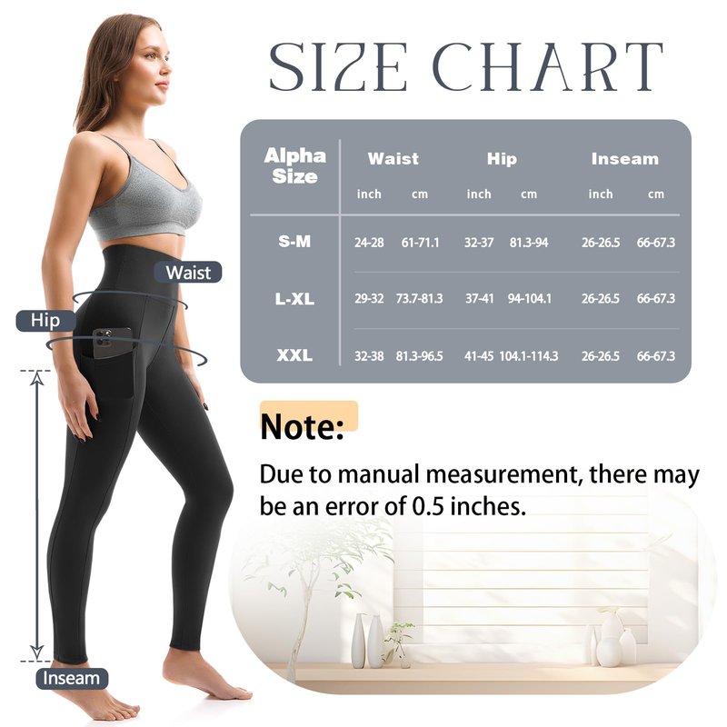 Leafigure 2 Pack Leggings with Pockets for Women, High Waisted Soft Leggings for Yoga Gym Black/Navy Blue XXL