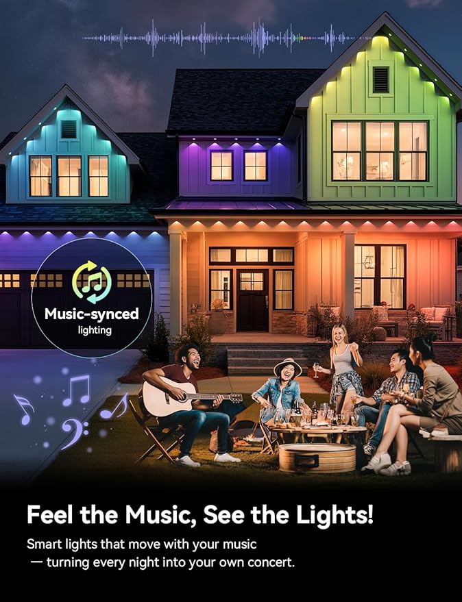 Permanent Outdoor Lights for House, RGB+IC IP67 Waterproof Smart Eave Lights 200ft with 100 LED, Eternity Lighting for Halloween Christmas Decoration, Work with Remote, APP