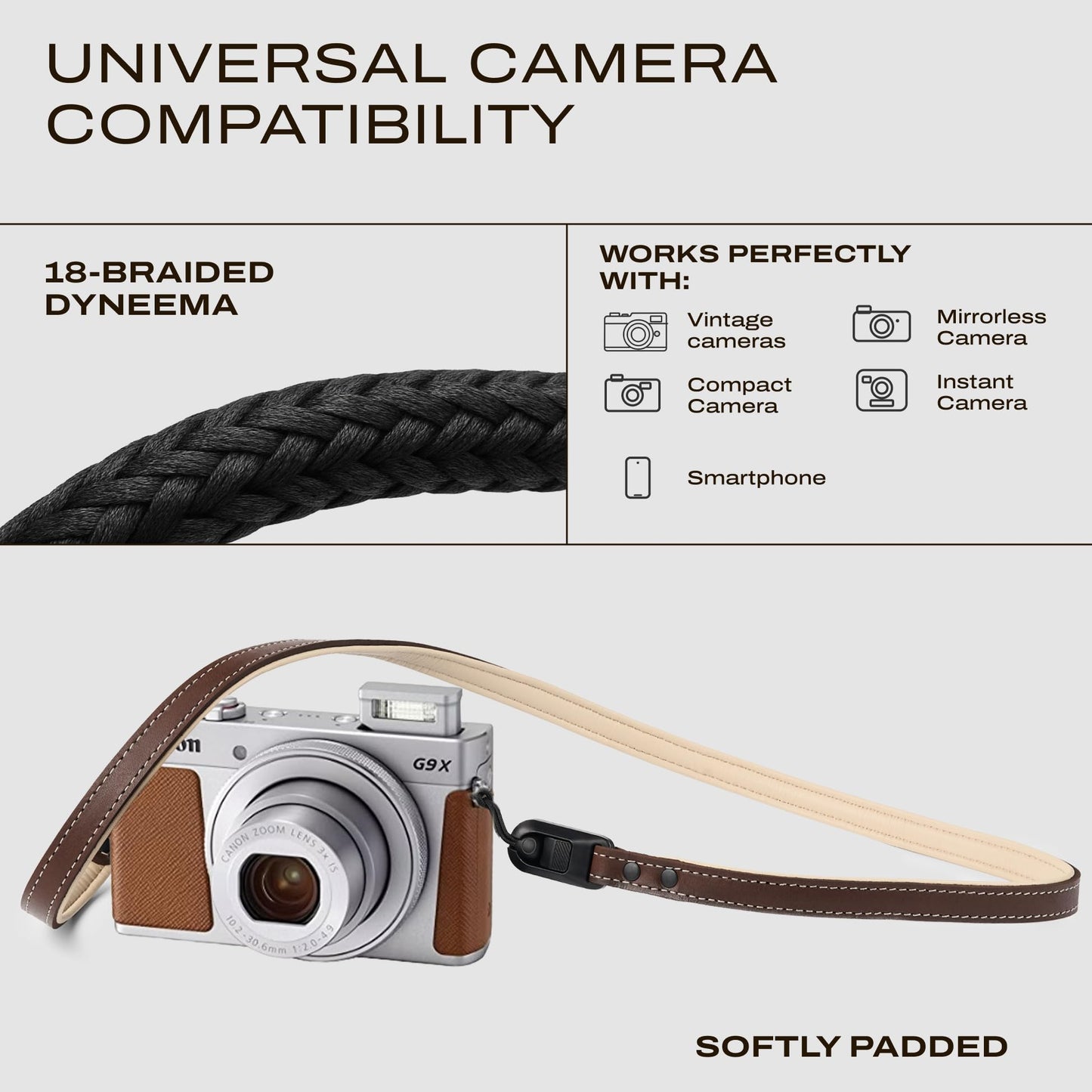C Coiro Slim Leather Camera Strap with Quick Release, Neck Adjustable Camera Shoulder Strap SLR Compatible with All Camera Brands Padded/Brown